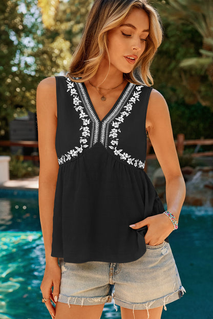 Sleeveless Embroidered Shift Top