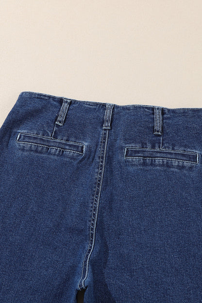Button Wide Leg Cropped Jeans