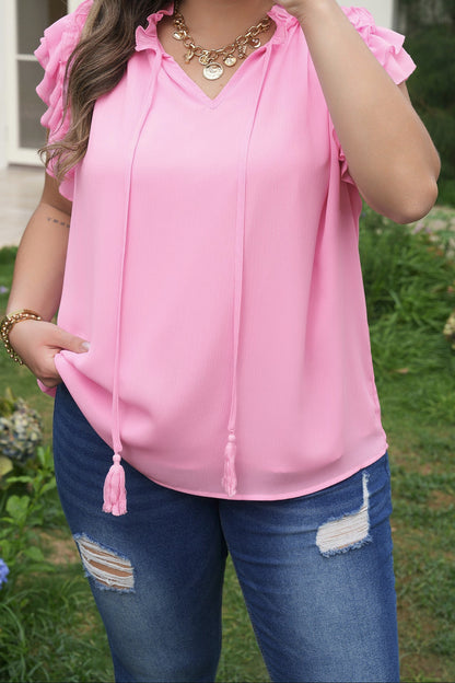 Plus Ruffle Short Sleeve Blouse