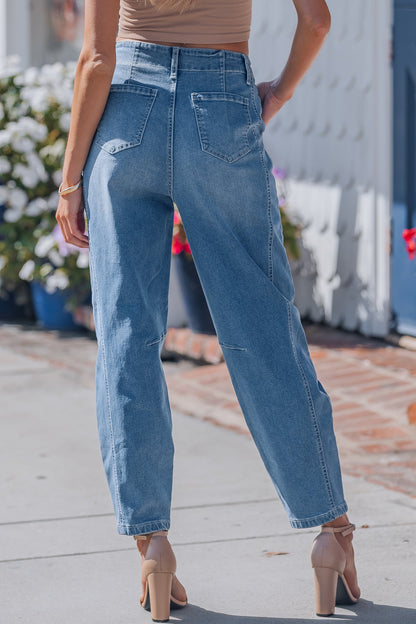 Sky Wash Cuffed Barrel Jeans