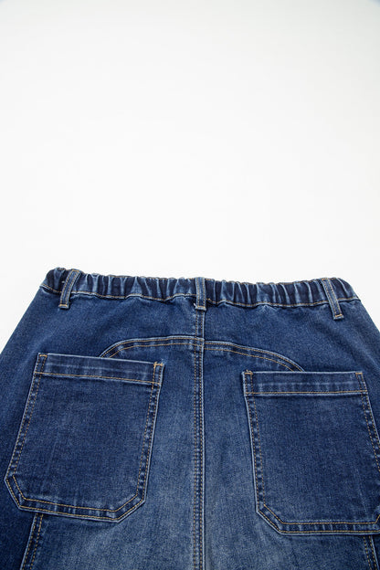 Fray Hem Wide Leg Denim Pants Prussian