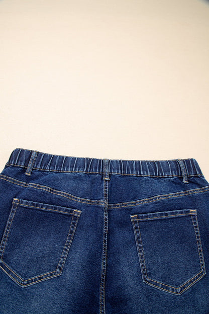 High Rise Lace Tie Whiskered Jeans