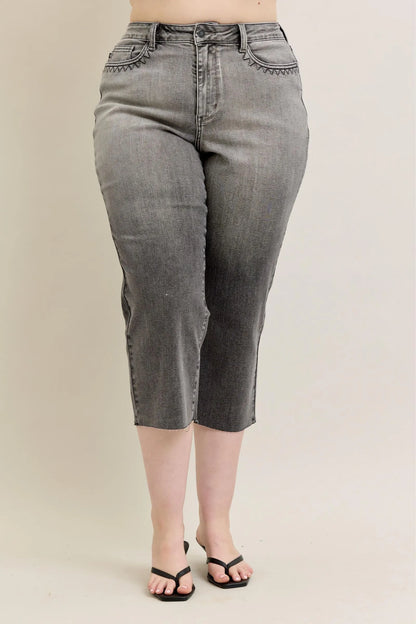 Wide Leg Capris Jeans Gray
