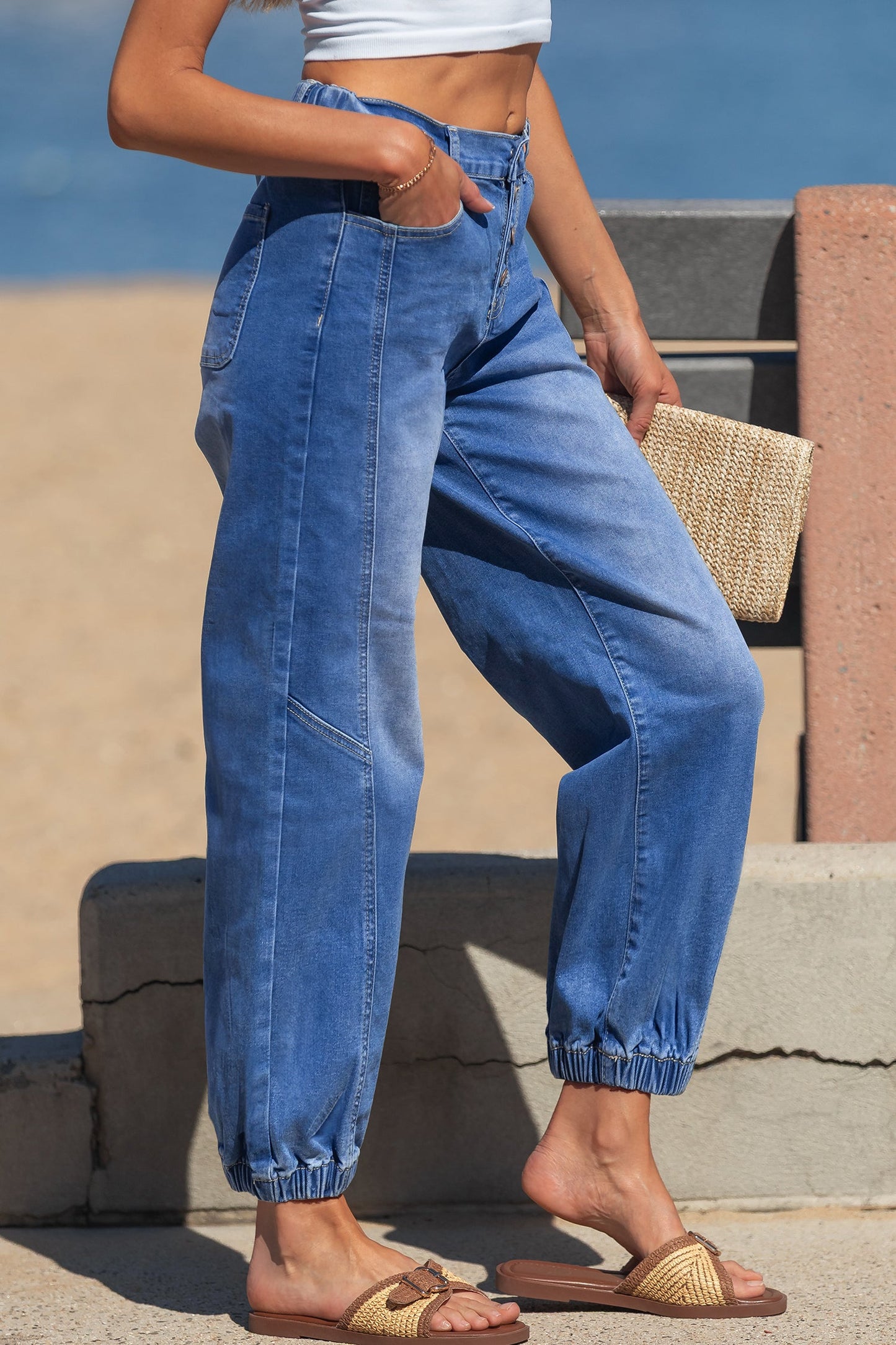 Button Fly Tapered Loose Jeans