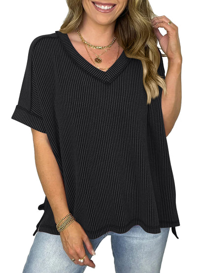 Cord Ribbed V-Neck Top