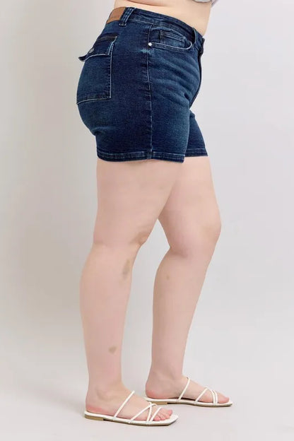 Mid-High Back Flap Denim Shorts
