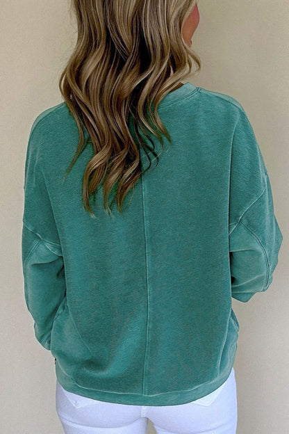 Notched Collar Drop Shoulder Sweatshirt Top
