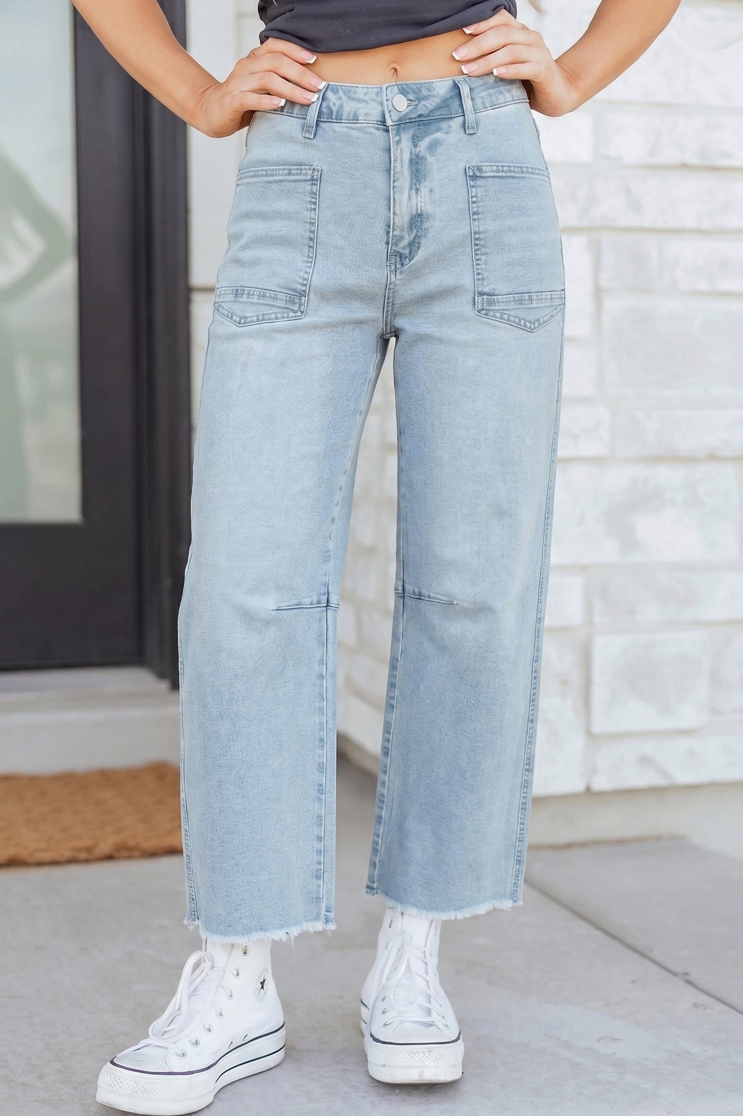 Beau Blue Frayed Crop Straight Jeans