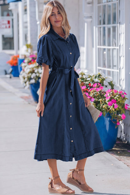 Bubble Short Sleeve Denim Dress