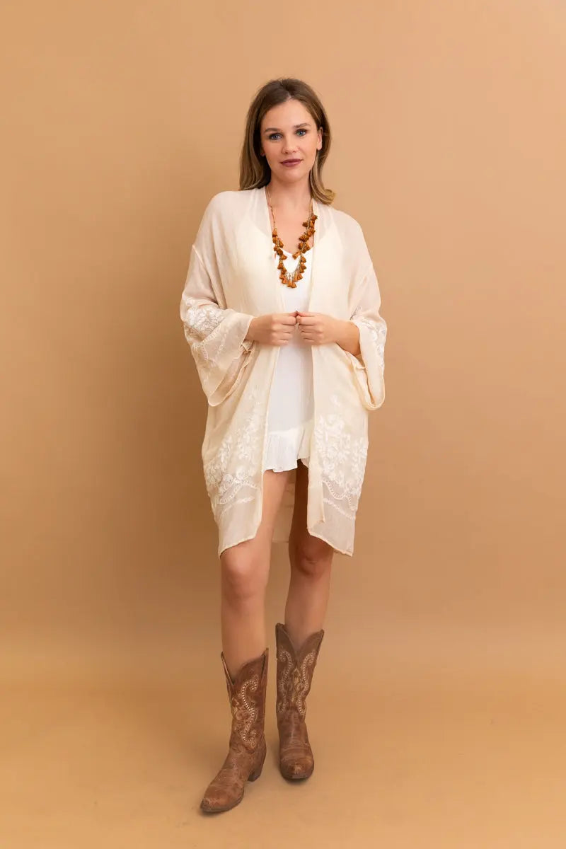 Embroidered Long Sleeve Kimono