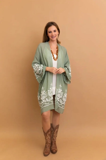 Embroidered Long Sleeve Kimono