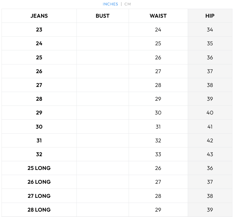 size chart