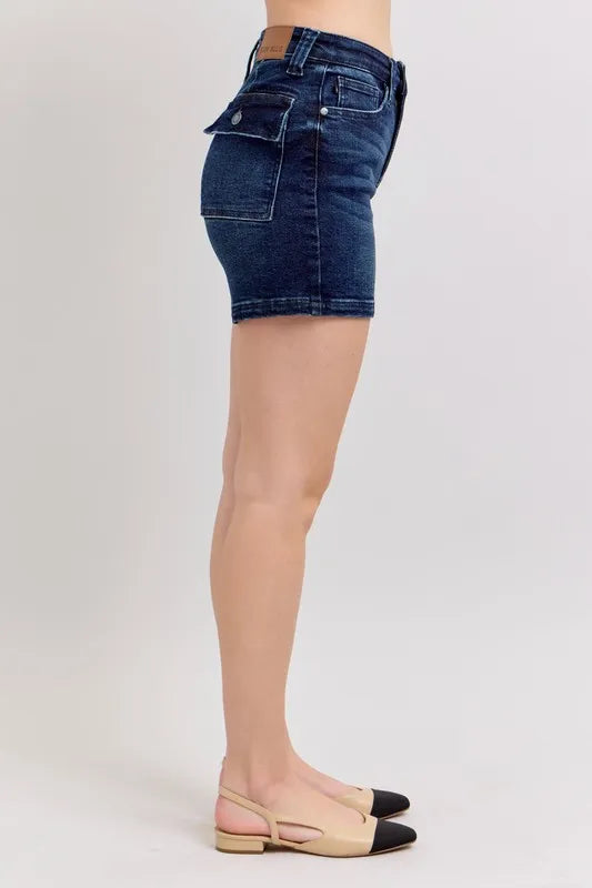 Mid-High Back Flap Denim Shorts