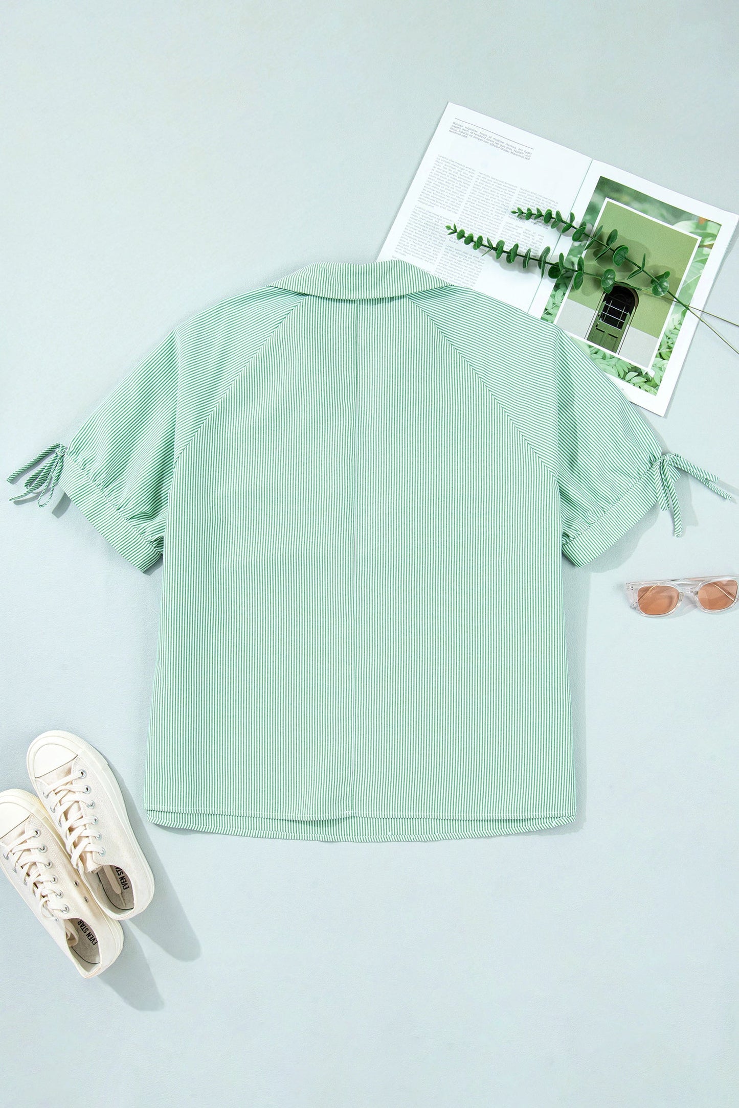 Plus Collar Tie Sleeve Blouse