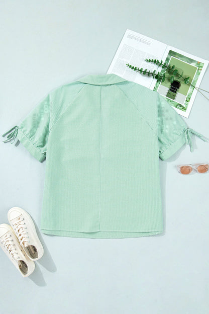 Plus Collar Tie Sleeve Blouse