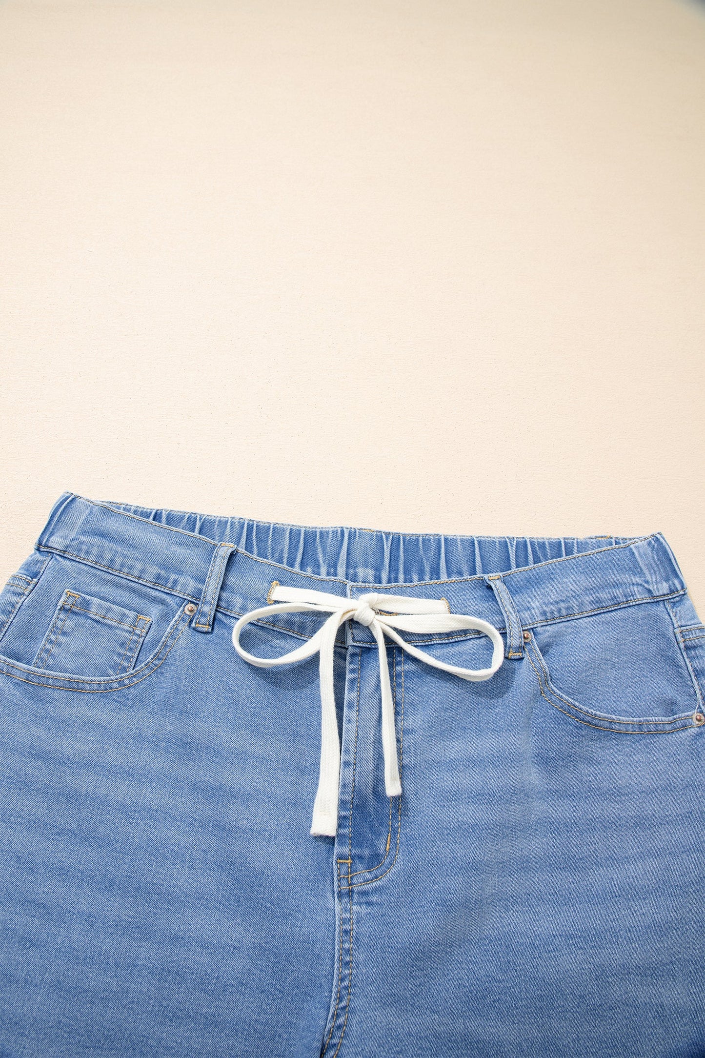 High Rise Lace Tie Whiskered Jeans