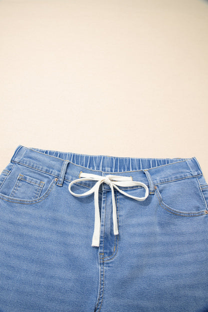 High Rise Lace Tie Whiskered Jeans