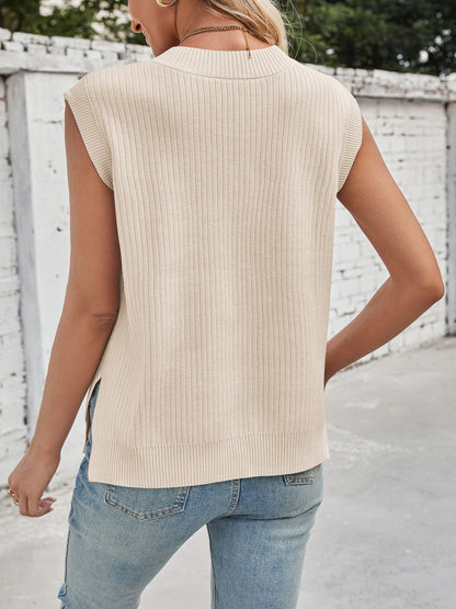 Sleeveless V-Neck Knitted Sweater Vest