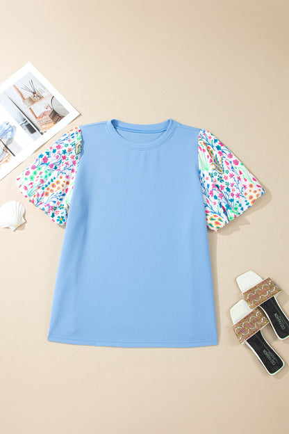 Plus Contrast Floral Sleeve Top