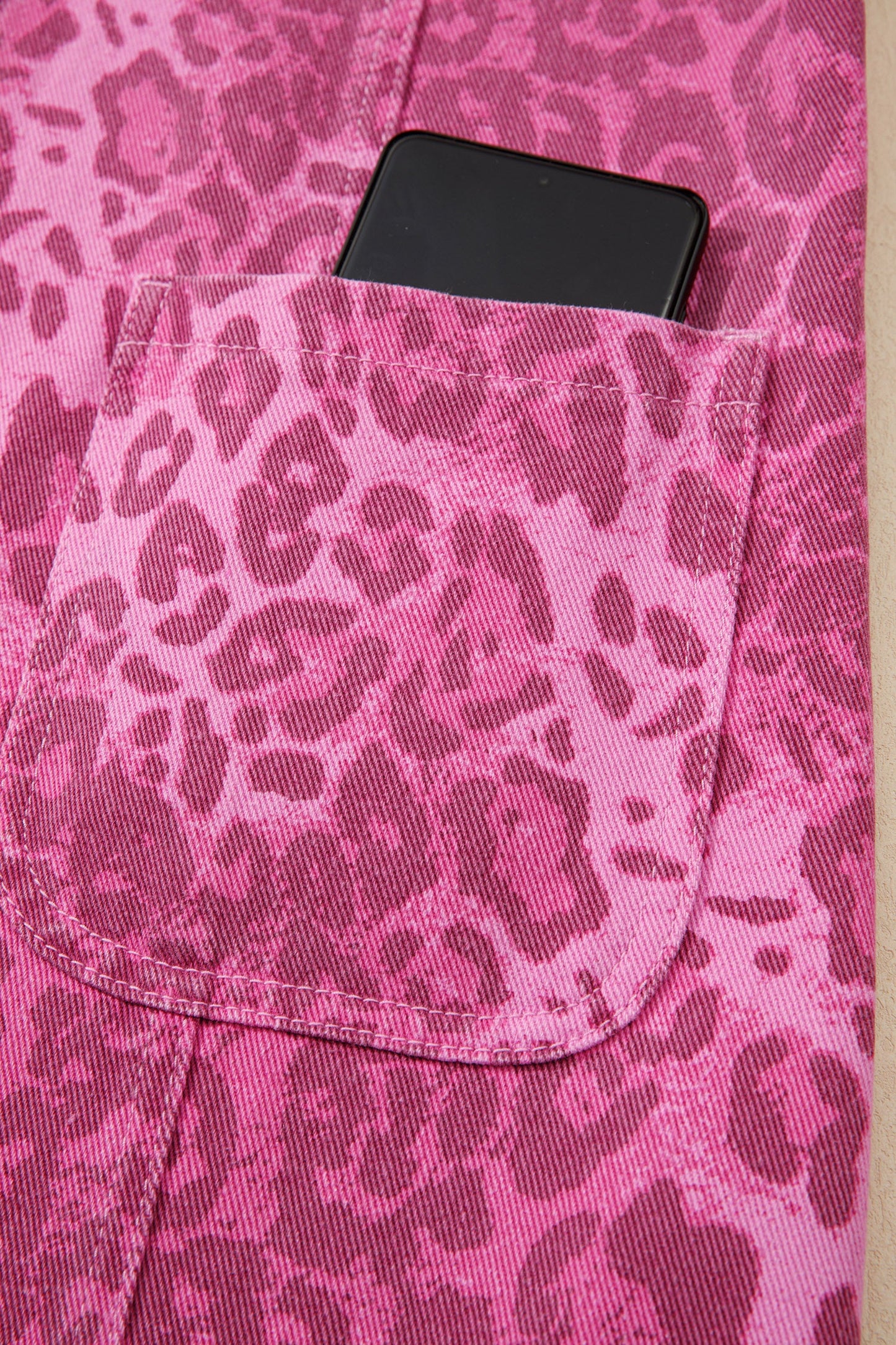 Pattern Pink Sleeveless Casual Denim Dress