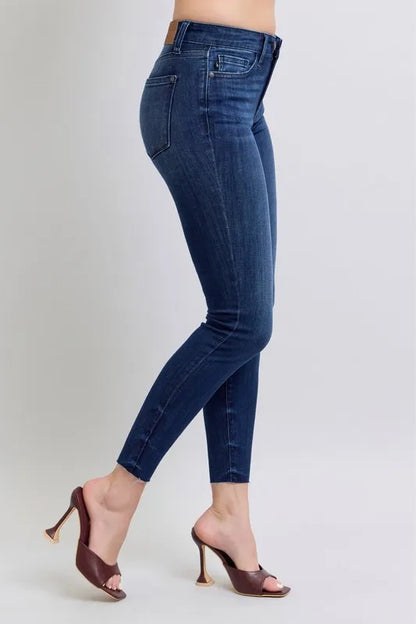 Mid Rise Skinny Jeans Raw Hem