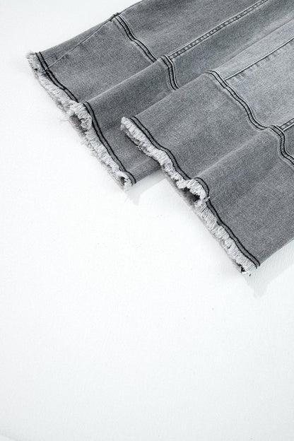 Fray Hem Wide Leg Denim Pants