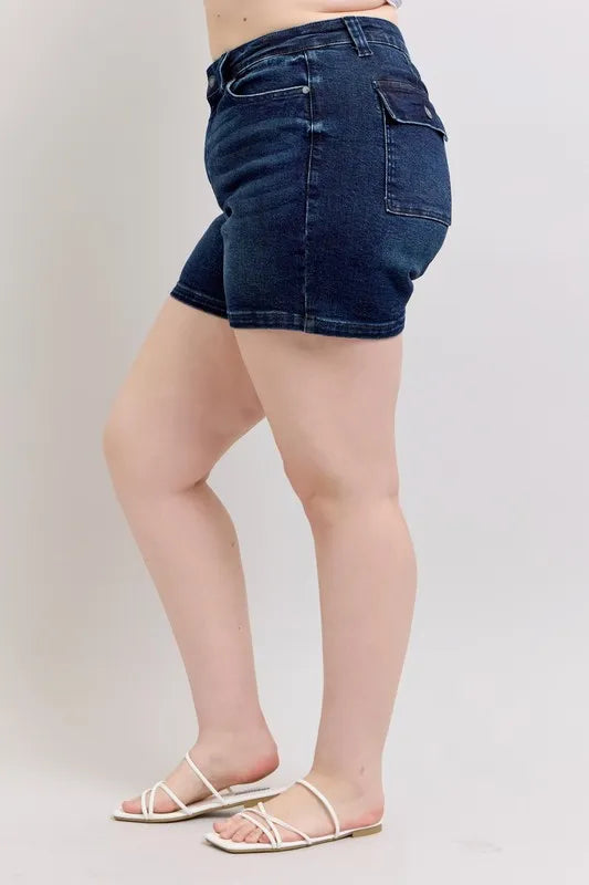 Mid-High Back Flap Denim Shorts