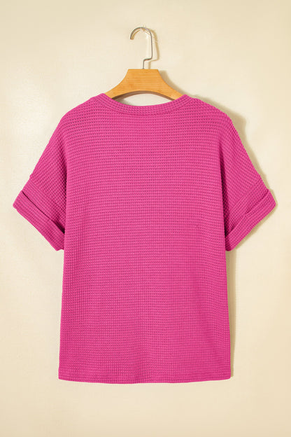 V-Neck Waffle Short Sleeve Top