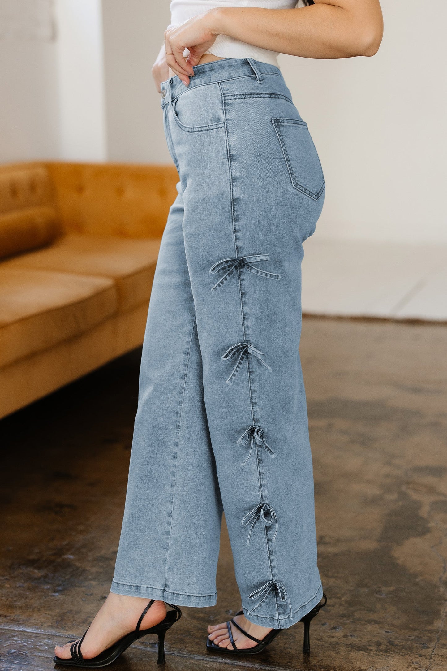 Bow Knot Side Straight Leg Jeans