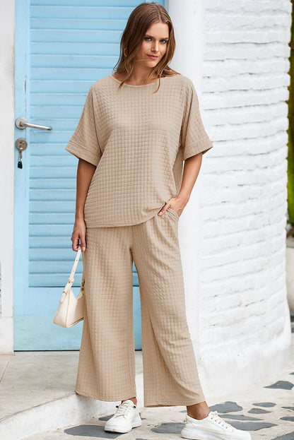 Lattice Texture Sporty Dolman Top & Pants Set