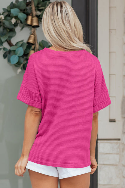 V-Neck Waffle Short Sleeve Top