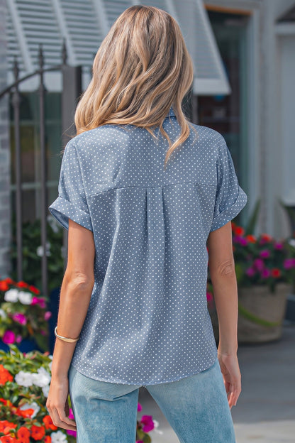 Cuffed Dot Short Sleeve Button Shirt
