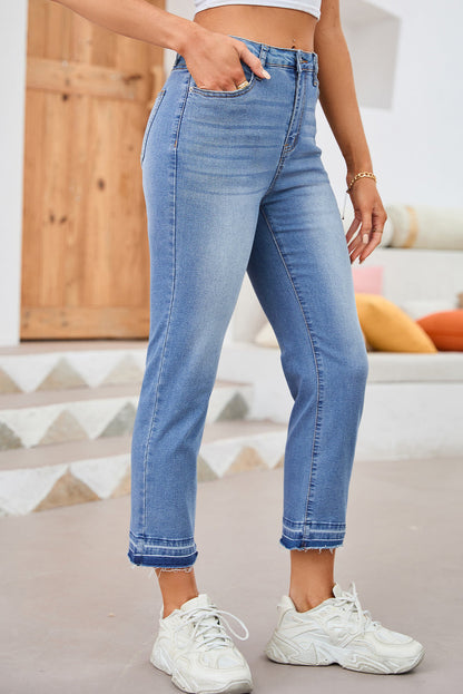 Whiskered Wash Cropped Jeans