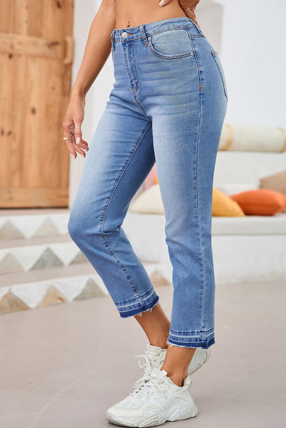 Whiskered Wash Cropped Jeans