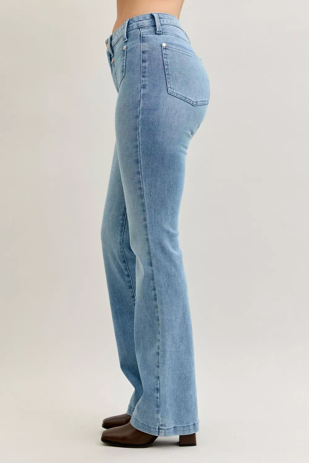 Mid Rise Bootcut Patch Pocket Jeans