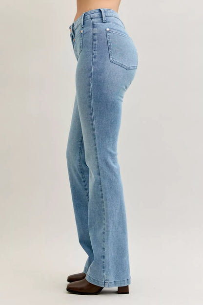 Mid Rise Bootcut Patch Pocket Jeans