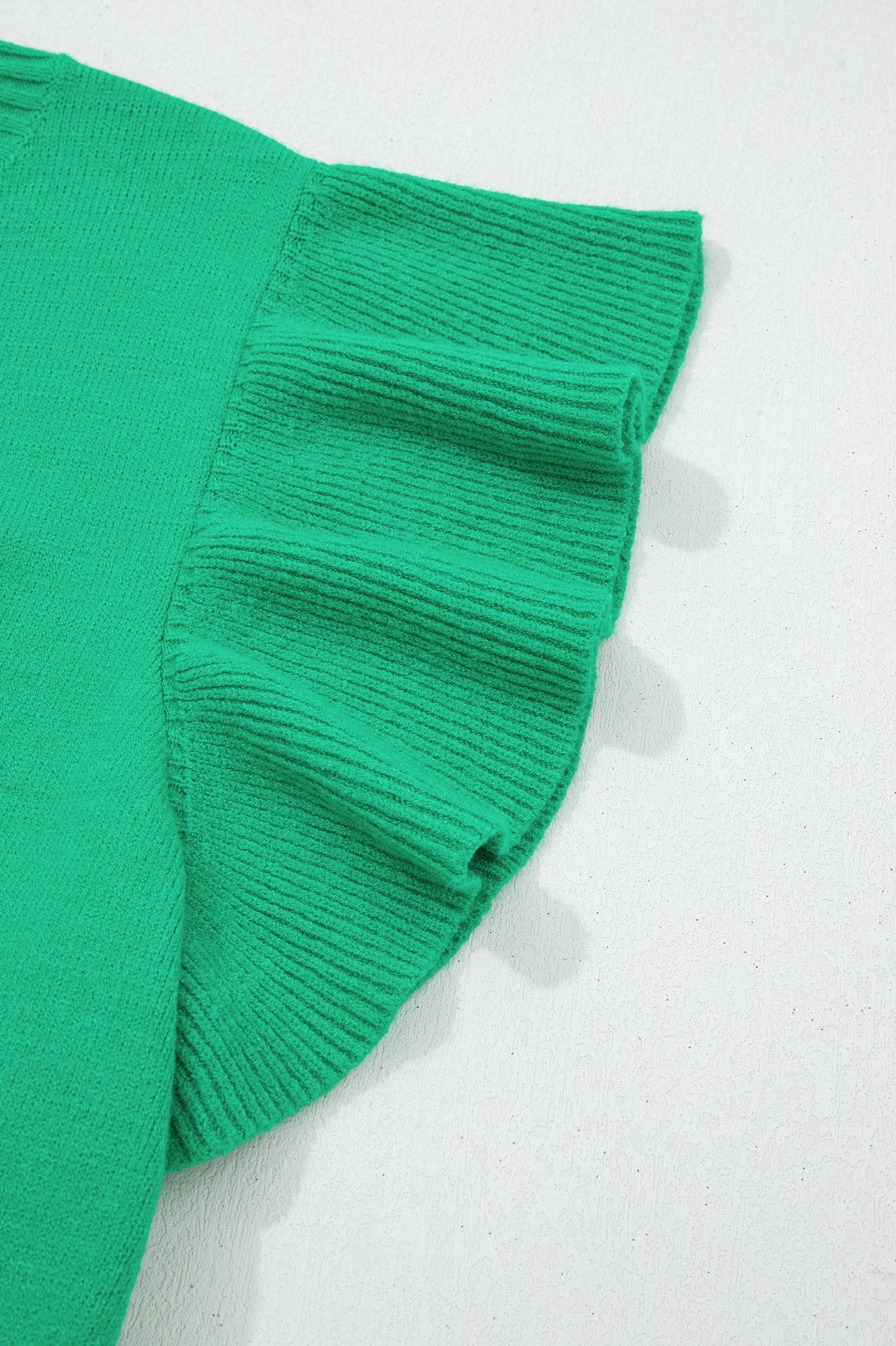 Ruffle Short Sleeve Sweater Top Green