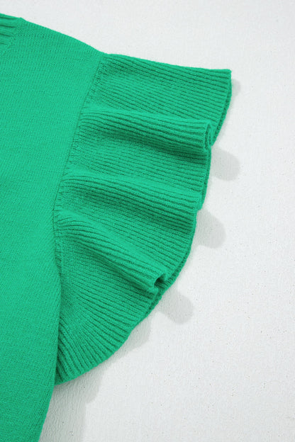 Ruffle Short Sleeve Sweater Top Green