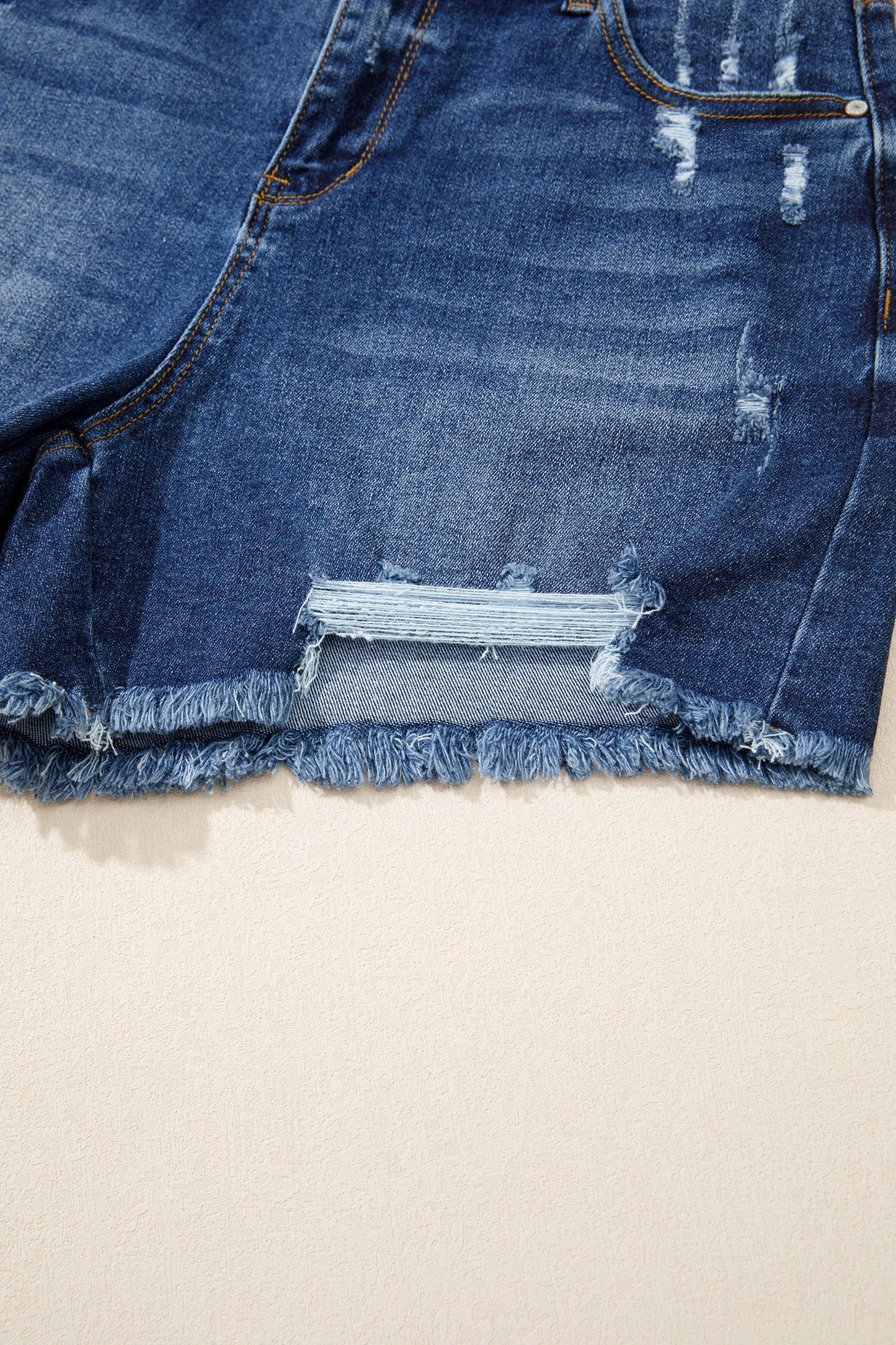 Distressed Whisker Denim Shorts