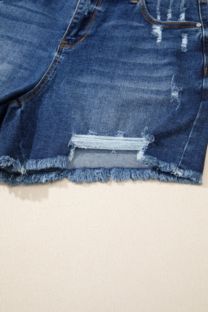 Distressed Whisker Denim Shorts