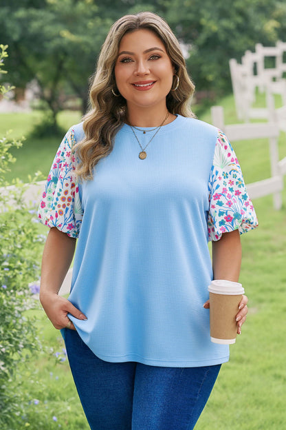 Plus Contrast Floral Sleeve Top