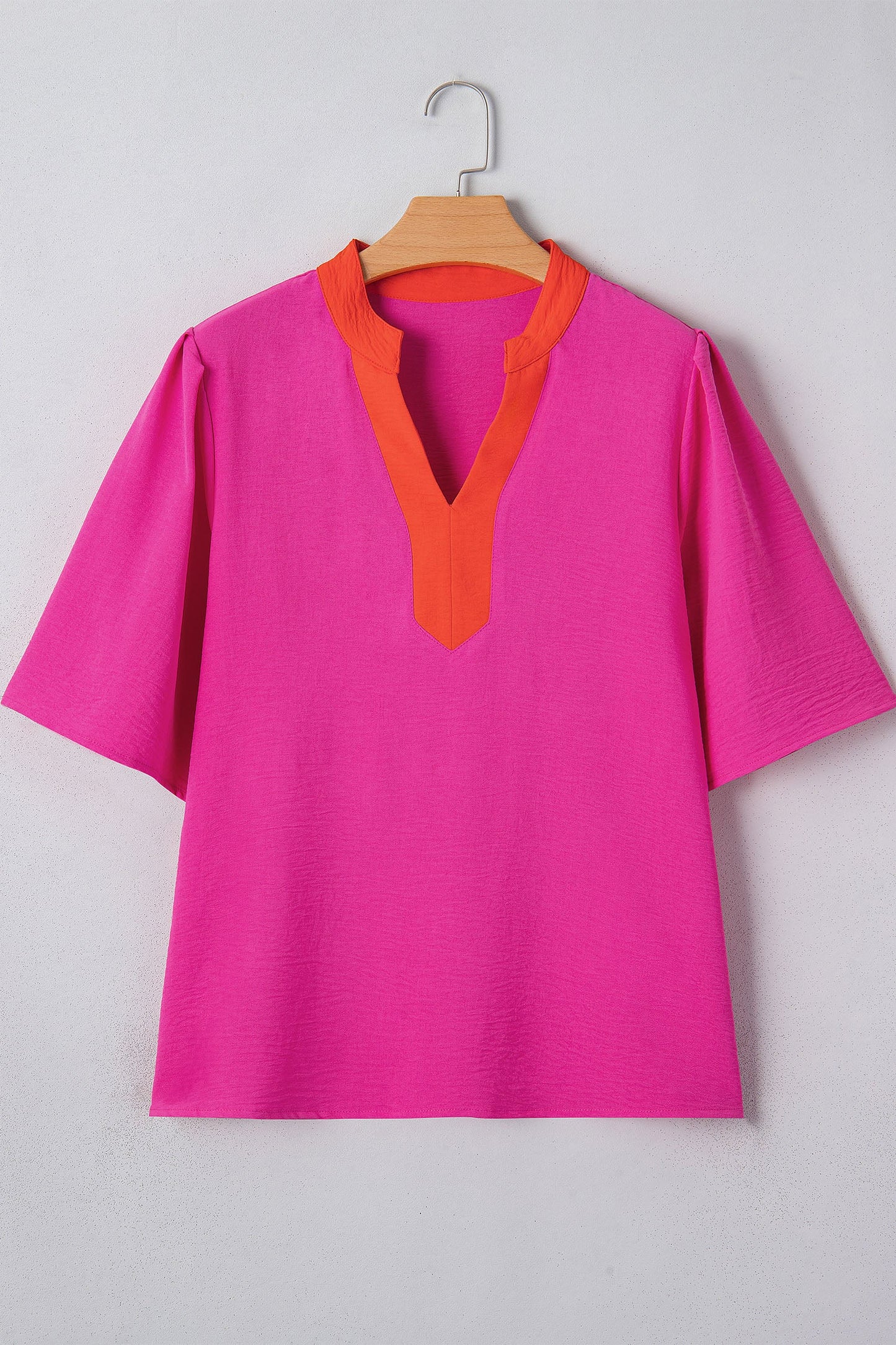 Color Block Wide Short Sleeve Blouse
