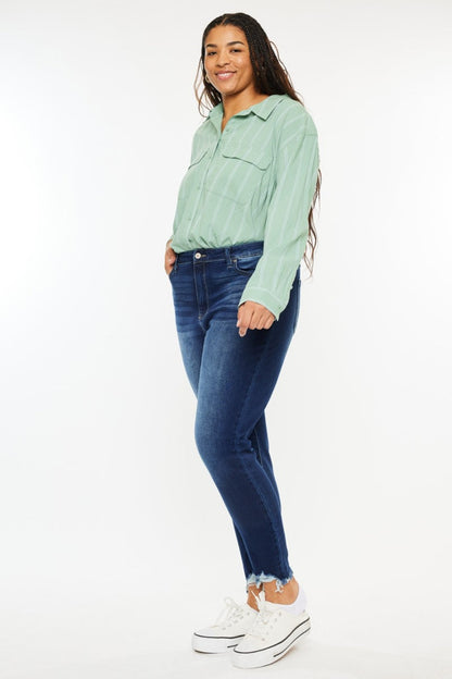 Frayed Ankle Skinny Jeans Dark Rinse