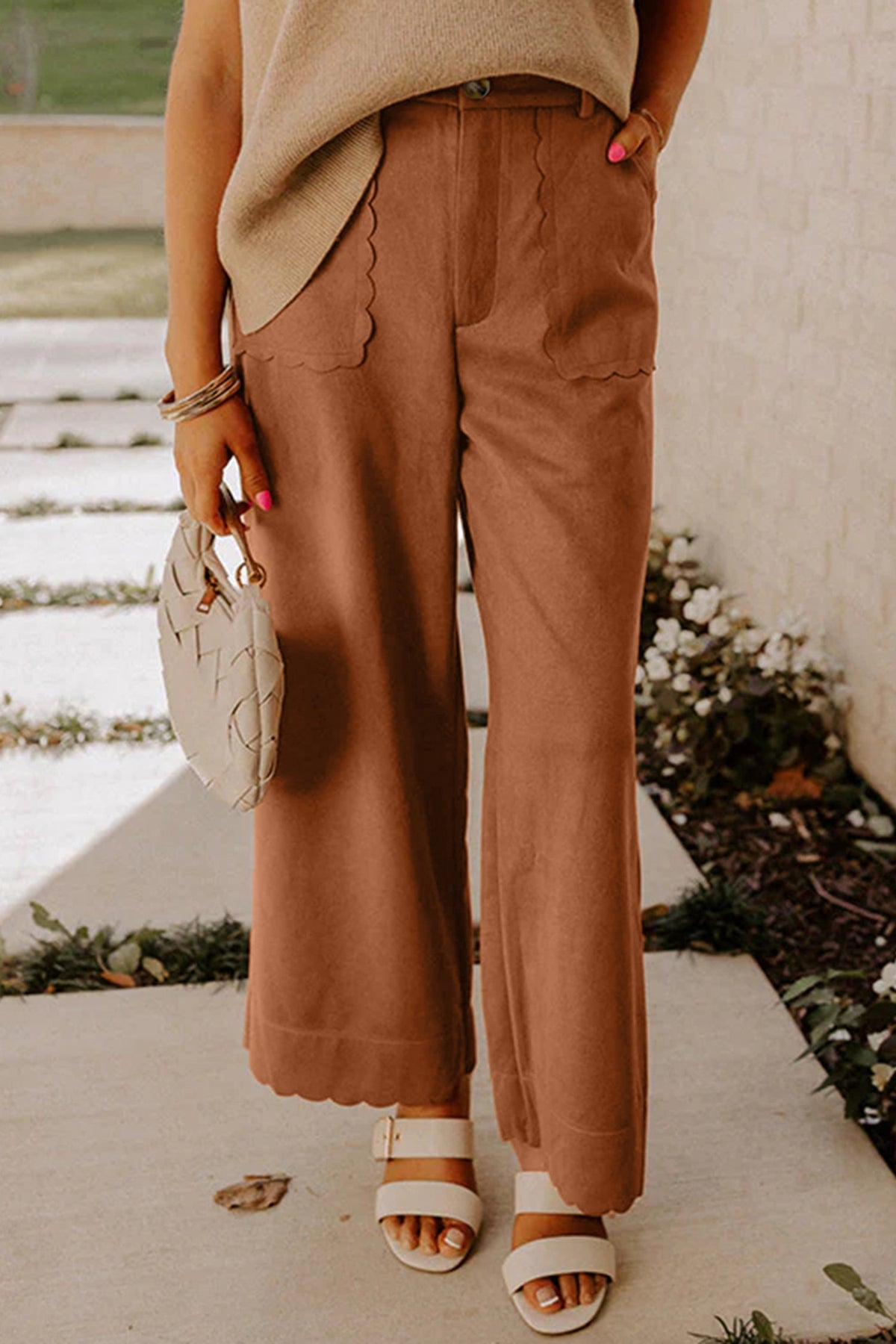 Scalloped Edge Wide Leg Pants