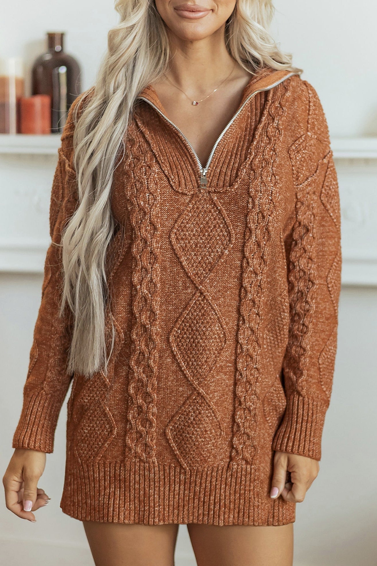 Cable Knit Drop Shoulder Sweater Dress