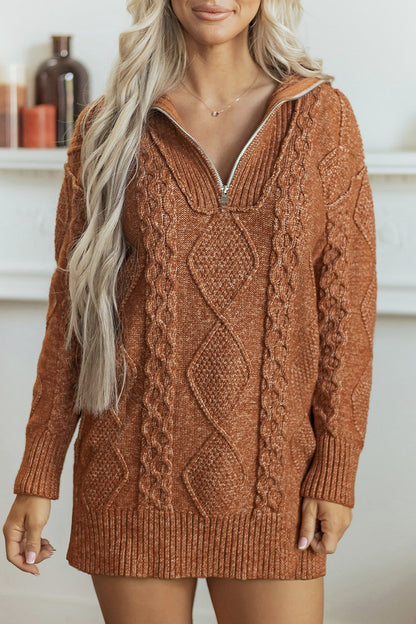 Cable Knit Drop Shoulder Sweater Dress