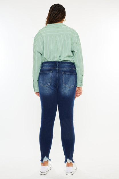 Frayed Ankle Skinny Jeans Dark Rinse