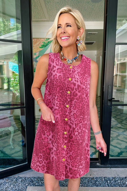 Pattern Pink Sleeveless Casual Denim Dress