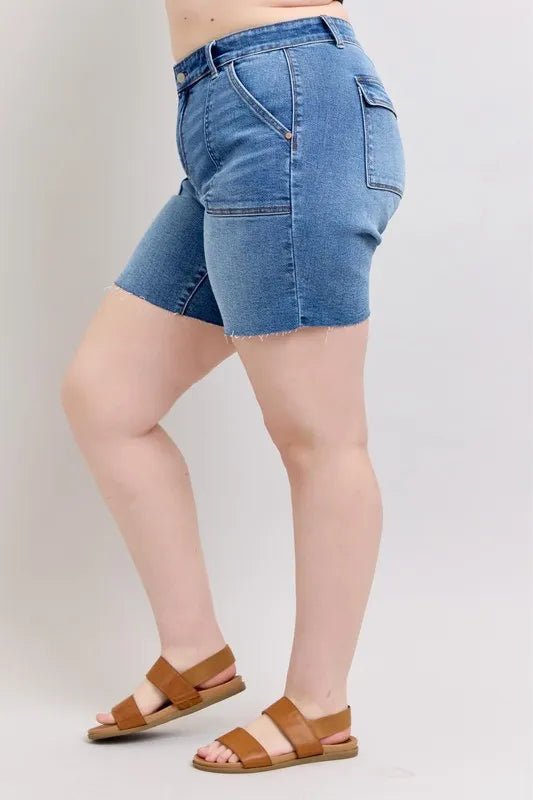 Mid Rise Bermuda Denim Back Flap Shorts