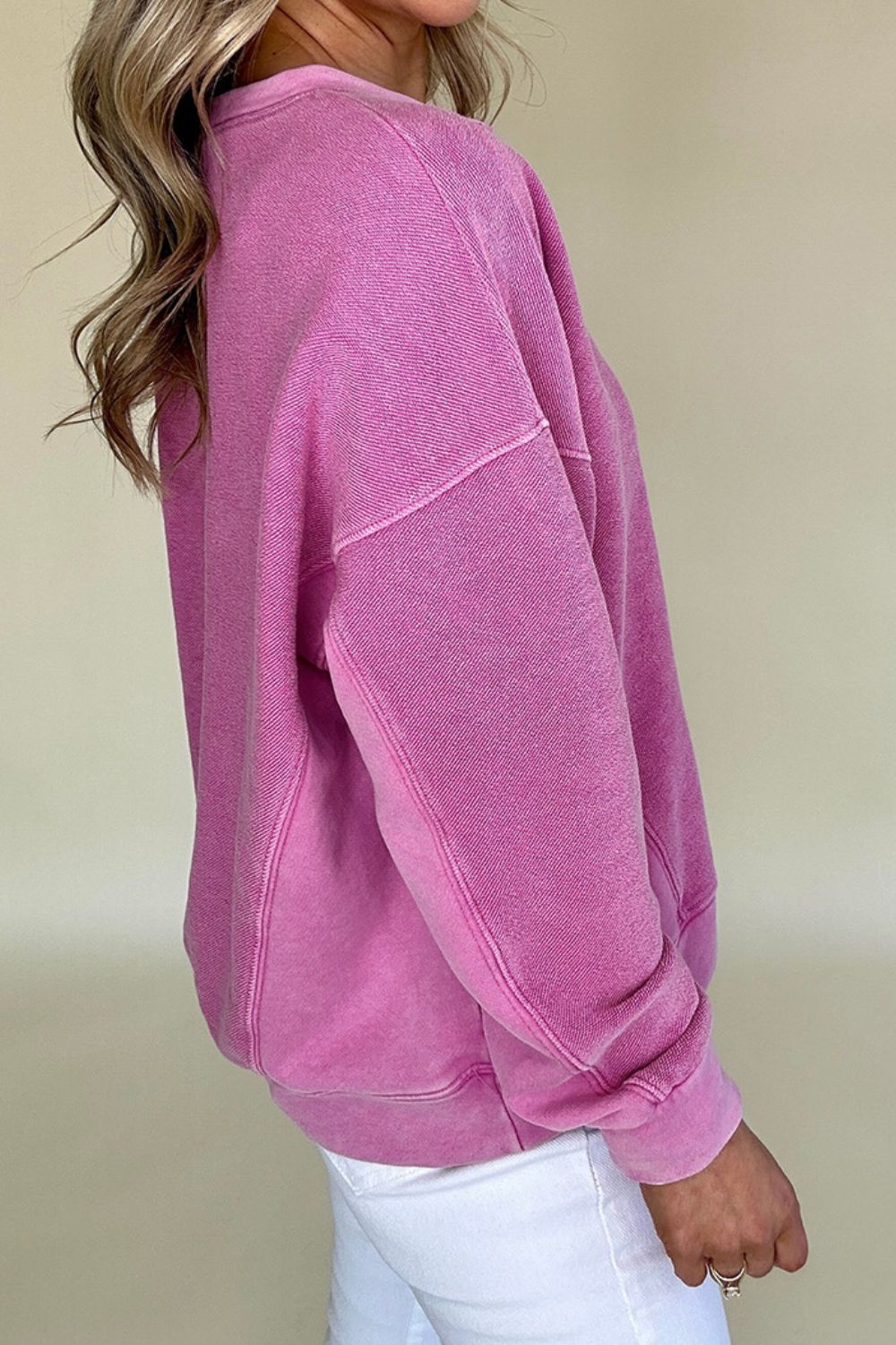 Notched Collar Drop Shoulder Sweatshirt Top